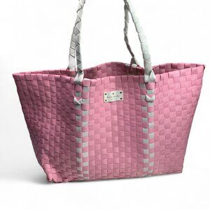 Kate Spade Lightweight Woven Nylon Tote Bag Pink & White With Double Handles
